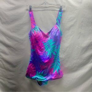 Vintage Maxine Of Hollywood Tropical Faux Tankini One Piece sz 12